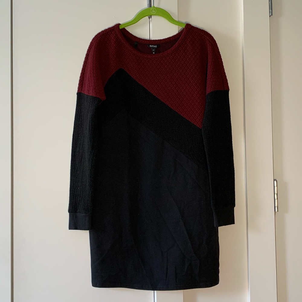 Black and burgundy long sleeve sweater dress